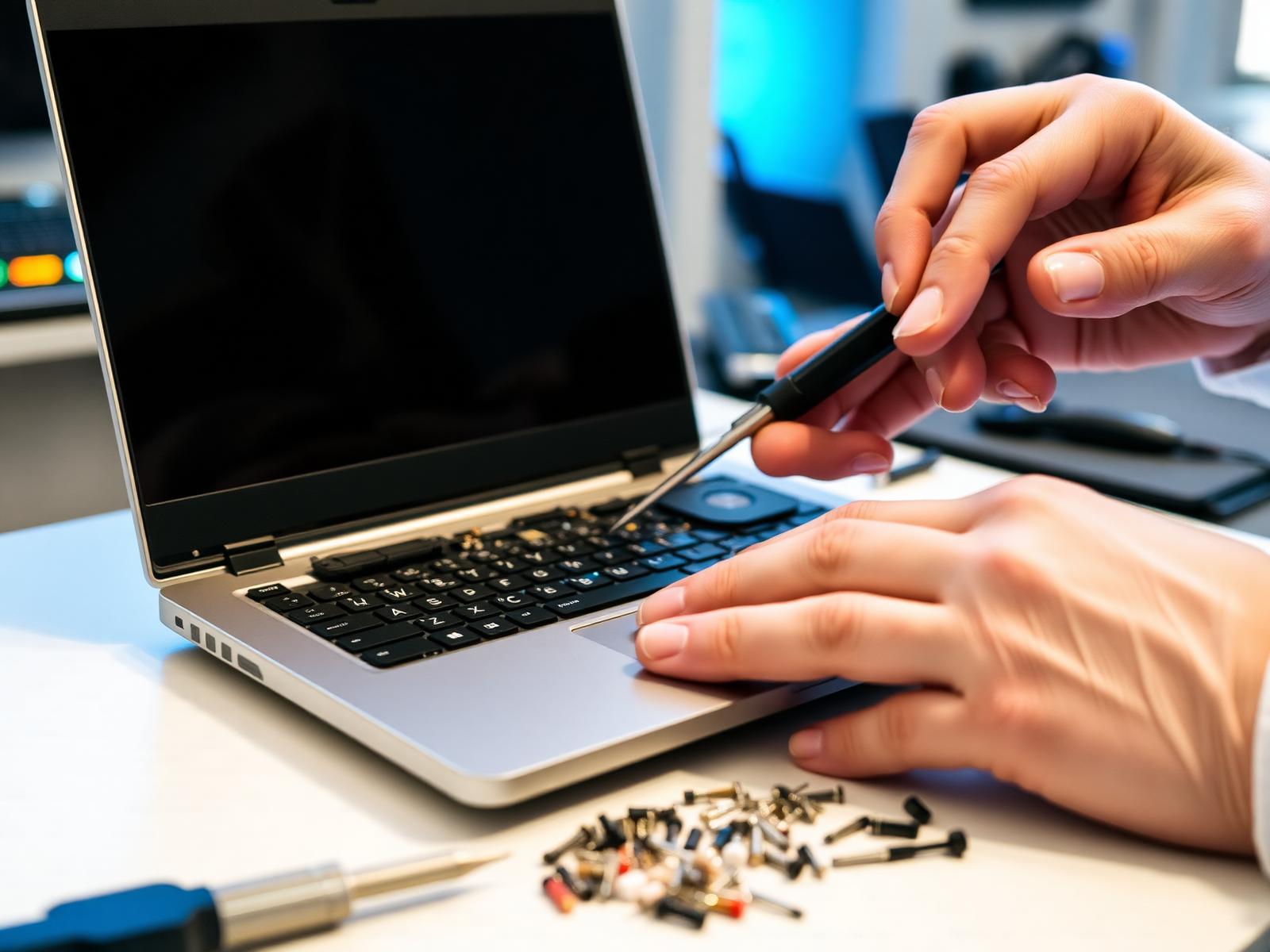 UpTech technician repairing a laptop in Whitefield